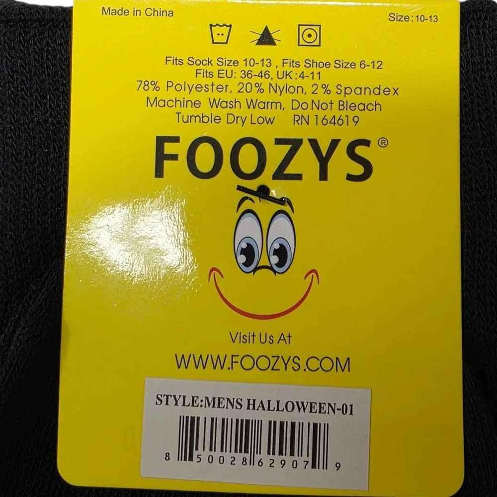 NEW Foozys Crew Socks Mens 10-13 Black Ghost Halloween Novelty Spooky Knit